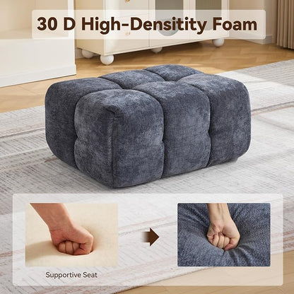 Large Boneless Ottoman, Upholstered Cloud Ottomans for Couch, Oversized Modern Foot Rest for Sectional Couches for Living Room, Foot Stools No Assembly Required, Tufted Ottoman, Blue