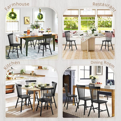 LUE BONA Windsor Dining Chair, Dining Chairs Set of 6, Spindle Back Wood Kitchen Chairs Wooden, Farmhouse Dining Chairs for Kitchen and Dining Room, Black
