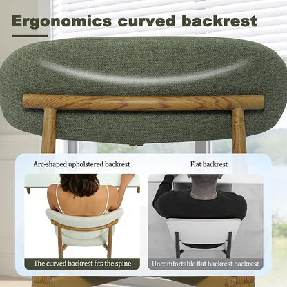 FREKEN Modern Upholstered Dining Chairs Set of 8, Mid-Century Metal Frame with Wood Grain, Linen Fabric Side Chair for Kitchen Dining Room, 350lbs Capacity, Green