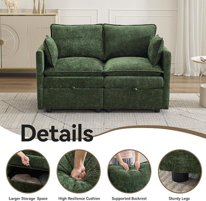 55" Cloud Modular Loveseat Sofa with Storage, Modern Upholstered Sofa Couch Small Love Seat, 2 Seater Chenille Comfy Sectional Sofa with Armrests for Living Room, Small Space, Green