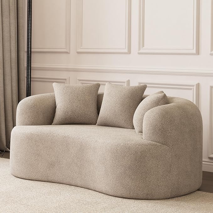 69" Curved Loveseat Sofa for Living Room, Modern Chenille Love Seat Cloud Couch, Luxury Plush Extra Deep Oversized Sofa for Small Spaces, Bedroom, Apartment‌, No Assembly Required, Light Brown