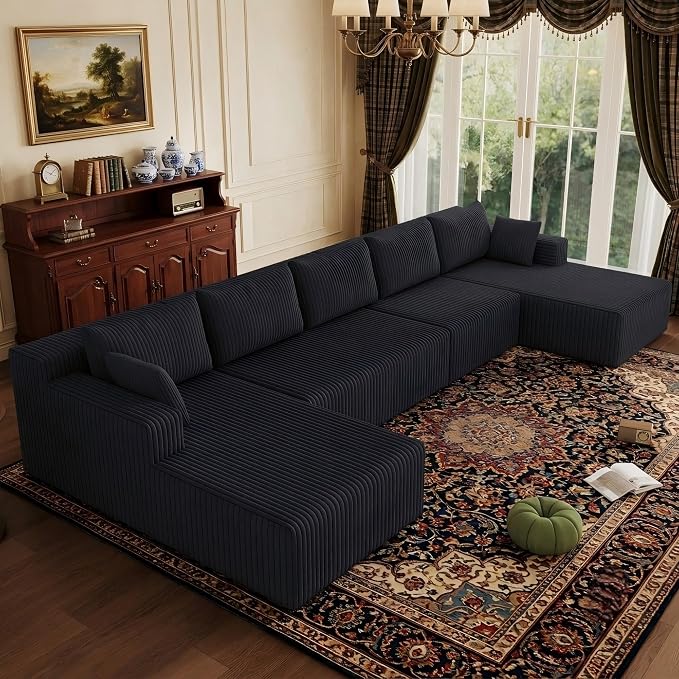 Flexible Combination Cloud Sectional Boneless Couches with Double Chaise,157" Oversized U Shaped Modular Sofa No Assembly Required Foam-Filled Deep Seat Sofa & Couch for Living Room,Apartment