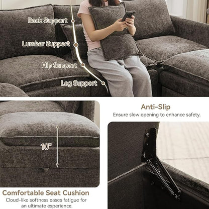 130" Brown Oversized Modular Storage Sofa, U Shaped Chenille Cloud Couch | Oversized Convertible Sectional Sofa, 9-Seat Sectional Couch With 2 Ottomans, Large Cloud Couch For Living Room, Apartment.