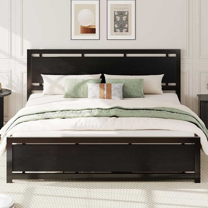 LIKIMIO King Bed Frame with Headboard and Footboard, Metal Strong Supports, Easy Assembly, Noise-Free, No Box Spring Needed, Black