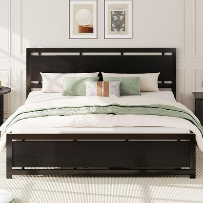 LIKIMIO King Bed Frame with Headboard and Footboard, Metal Strong Supports, Easy Assembly, Noise-Free, No Box Spring Needed, Black