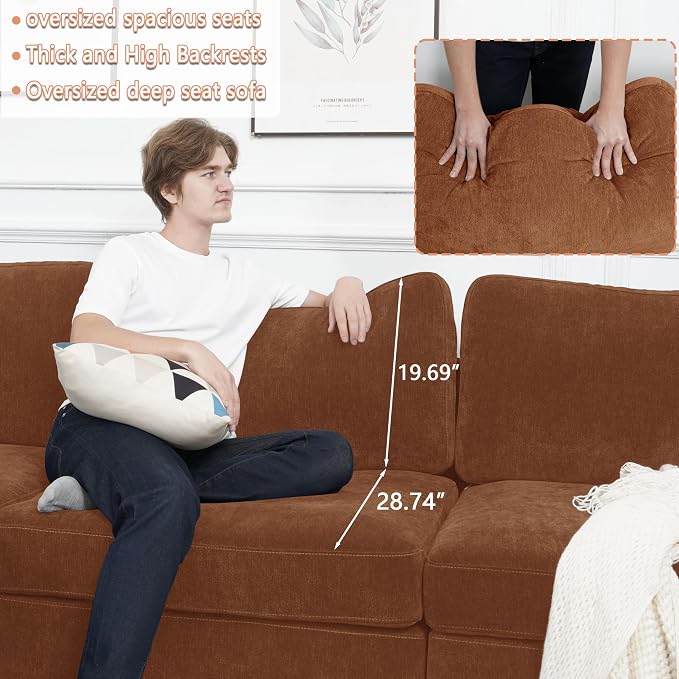 EASE MOOSE Brown Sectional Modular Sofa, Comfty 3 Seat Cloud Couch, Modern Deep Seat Sectional for Living Room