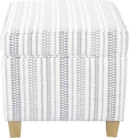 HomePop Home Decor | K7342-F2359 |Classic Square Storage Ottoman with Lift Off Lid | Ottoman with Storage for Living Room & Bedroom, Blue Stripe Large