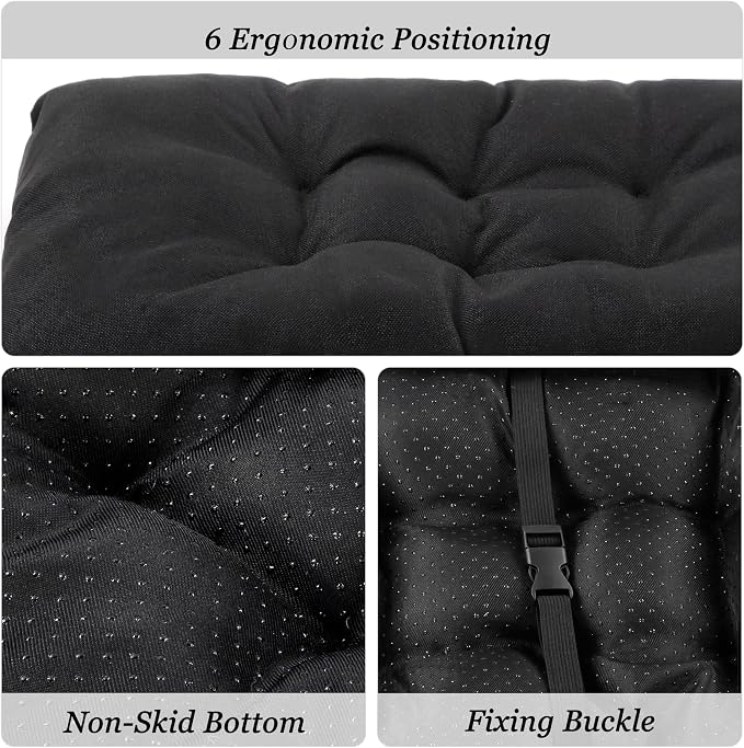 Rectangular Stool Cushion Set of 2, Soft Saddle Stool Cushions with Ties, Nonslip and Washable, Black, 18 x 10.5 x 4 Inch