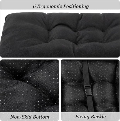 Rectangular Stool Cushion Set of 2, Soft Saddle Stool Cushions with Ties, Nonslip and Washable, Black, 18 x 10.5 x 4 Inch