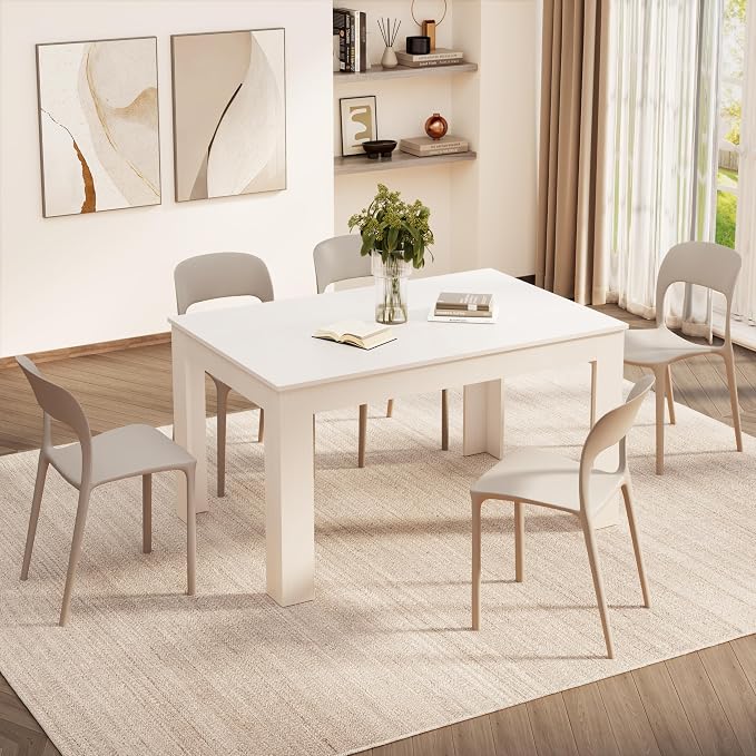 Mobili Fiver Easy Extendable Dining Table, 55.1 to 86.6 Inches, Seats 6-8, Ashwood White, Made in Italy