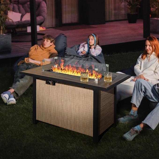Nuu Garden Tempered Glass Wind Guard for Rectangular Propane Fire Pit Table 28.7''*10.2''*5.5'' Inch, Durable Flame Guard Shield with Aluminum Alloy Corner Brackets for Outdoor Patio Gas Fire Table