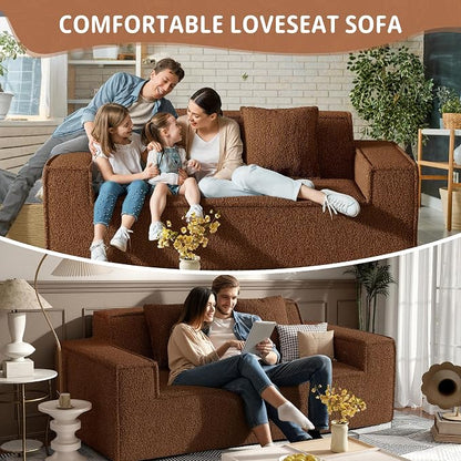 75'' Cloud Loveseat Sofa, No Assembly Required Comfy Deep Seat Couches 1 pcs for Living Room, Bedroom, Apartment(Teddy Fabric-Brown)