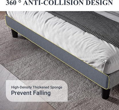 Allewie Queen Size Bed Frame with Button Tufted Wingback Headboard, Modern Upholstered Bed Frame with Solid Wooden Slats Support - No Box Spring Needed, Easy Assembly, Light Grey