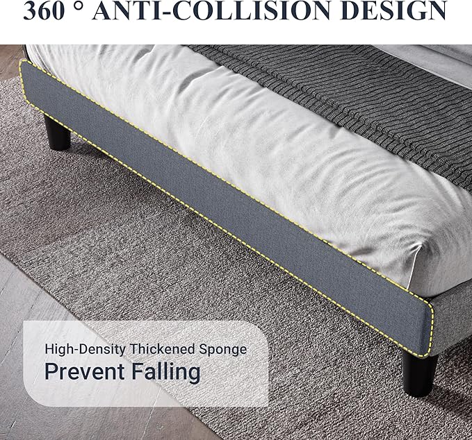 Allewie Full Size Bed Frame with Button Tufted Wingback Headboard, Modern Fabric Upholstered Platform Bed Frame with Strong Wood Slat Support, No Box Spring Needed, Easy Assembly, Light Grey