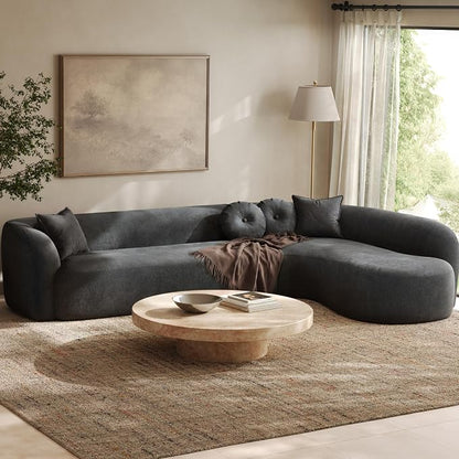 Curved Sectional Sofa with Chaise, 128" Oversized Cloud Couch, Chenille Fabric, High-Density Foam, Deep Seating, No Assembly, L-Shaped Sectional, Modern Living Room Sofa, Gray+Charcoal