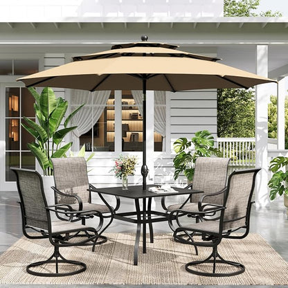 Sophia & William Outdoor Dining Set with Umbrella for 4 Person, Include 4 x Swivel Patio Chairs, 1 x Classic Metal Table and 10ft Beige Patio Umbrella (No Umbrella Base) for Deck Garden Backyard