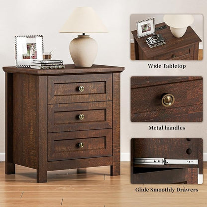 Farmhouse Dresser Nightstand Sets, 3-Piece Bedroom Furniture Set for Home | 5/6 Drawer Dresser Closet & 3 Drawer Nightstand, Chest of Drawers for Bedroom, Living Room, Entryway, Dark Brown