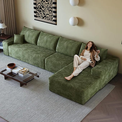 AUGOP 136" Sectional Couches for Living Room Modern Modular Sofa with L-Shape Couchs Upholstered Boneless Couch Deep Seat Sectional Couch with Chaise (Green, Right Facing Chaise+3Seaters)