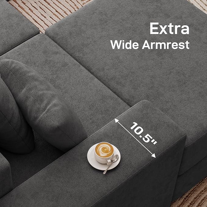 Living&Giving 128" U-Shaped Cloud Sectional Couch for Living Room, Cloud Boneless Couch-No Assembly with Reversible Chaise, Customizable 4-Seat Modular Sectional Sofa with 3 Ottoman,Dark Grey