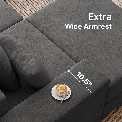 Living&Giving 128" U-Shaped Cloud Sectional Couch for Living Room, Cloud Boneless Couch-No Assembly with Reversible Chaise, Customizable 4-Seat Modular Sectional Sofa with 3 Ottoman,Dark Grey