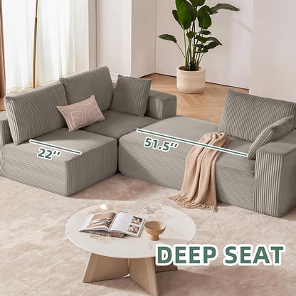 108” Modular Sectional Sofa, Cloud Sectional Couch with Deep Seat, Boneless Couches for Living Room Bedroom, Modern Modular L-Shape Sofa Couch with Chaise (LightGray, Left Facing Chaise)