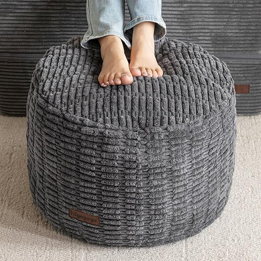 HIGOGOGO Pouf Ottoman Stuffed Round Modern Foam Filled Foot Rest Poufs for Living Room Chair Decorative 26 X 18 Inches Boho Relax Stool for Wedding Christmas Party, Dark Grey
