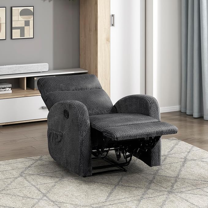 Lexicon Manual Recliner Chair, Textured Microfiber Reclining Chair, Wall Hugger, Track Arms, Magazine Pockets, Manual Recliner for Living Room/Office/Apartment, Easy Assembly, Dark Gray