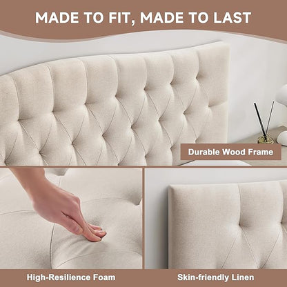 Tufted Upholstered Twin Headboard Only, Adjustable Heige 38-50 in, Beige | Twin Size Headboard for Dorm Bed, Durable Linen Fabric Headboards, Twin XL Headboard with Modern Diamon Design Wood