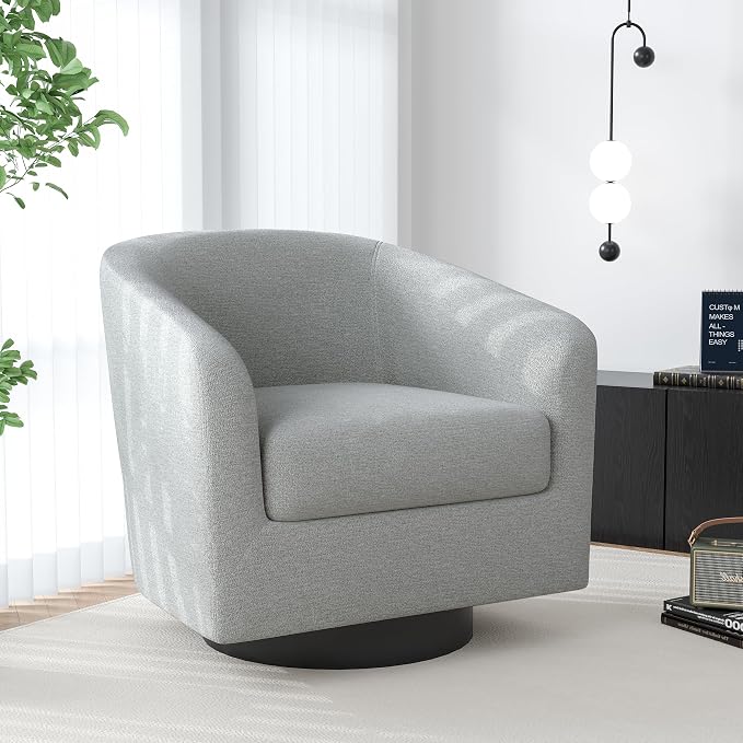 Swivel Barrel Accent Chair, Modern Round Chenille Fabric Arm Chair for Living Room, Bedroom, Comfy Club Reading Chairs for Adults（Chenille Fabric, Light Grey, Set of 2