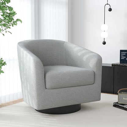 Swivel Barrel Accent Chair, Modern Round Chenille Fabric Arm Chair for Living Room, Bedroom, Comfy Club Reading Chairs for Adults（Chenille Fabric, Light Grey, Set of 2