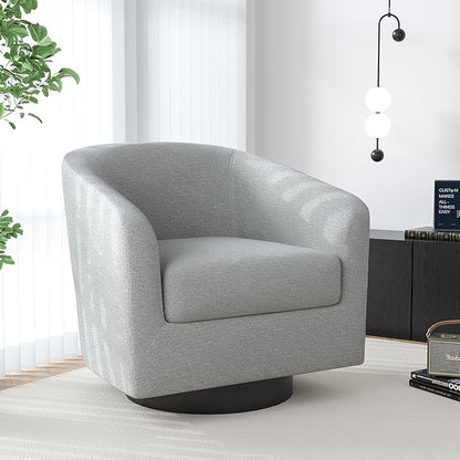 Swivel Barrel Accent Chair, Modern Round Chenille Fabric Arm Chair for Living Room, Bedroom, Comfy Club Reading Chairs for Adults（Chenille Fabric, Light Grey, Set of 1