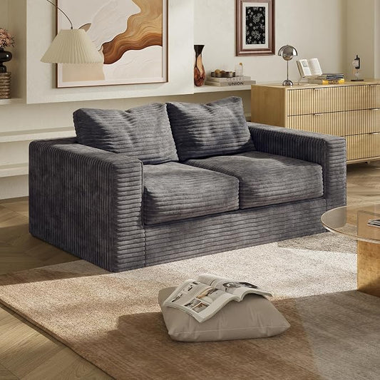 WLIVE 64'' Boneless Loveseat, Couches for Living Room, Bean Bag Couch for Adults, with Pillows, Giant Floor Couch, Plush Sofa, Grey, Loveseat