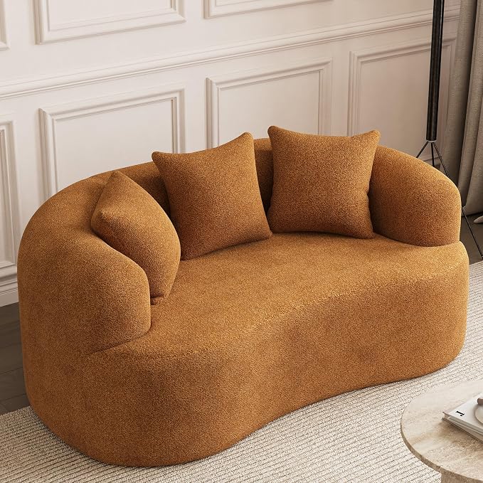 69" Curved Loveseat Sofa for Living Room, Modern Chenille Love Seat Cloud Couch, Luxury Plush Extra Deep Oversized Sofa for Small Spaces, Bedroom, Apartment‌, No Assembly Required, Orange