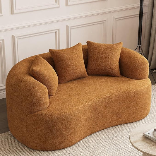 69" Curved Loveseat Sofa for Living Room, Modern Chenille Love Seat Cloud Couch, Luxury Plush Extra Deep Oversized Sofa for Small Spaces, Bedroom, Apartment‌, No Assembly Required, Orange