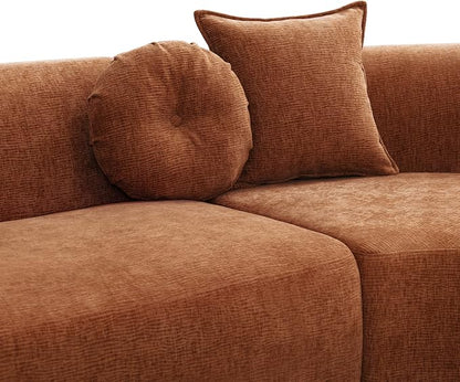 Curved Sectional Sofa with Chaise, 128" Oversized Cloud Couch, Chenille Fabric, High-Density Foam, Deep Seating, No Assembly, L-Shaped Sectional, Modern Living Room Sofa, Burnt Orange