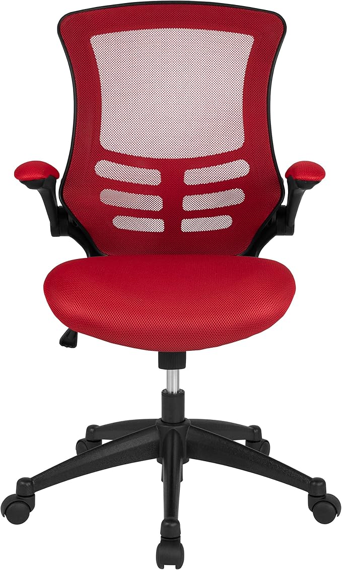 Flash Furniture Kelista Mid-Back Red Mesh Swivel Ergonomic Task Office Chair with Flip-Up Arms