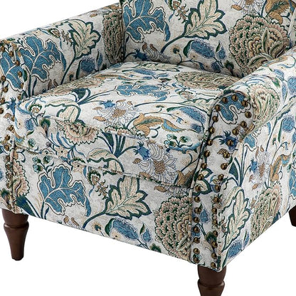 HULALA HOME Modern Wingback Accent Chairs Set of 2 with Wood Legs & Removable Cushion, Comfy Upholstered Armchairs with Nailhead Trim, Floral Pattern Single Sofa Chairs for Living Room Bedroom, Green