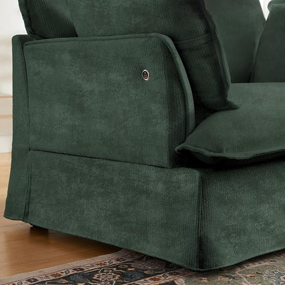 ERYE 47" Chenille Upholstered Accent Chair Wide Seat Armchair for Living Room Bedroom, Modern Upholstered Armchair W/ 2 Pillows and USB-C Ports for Home Apartment Office