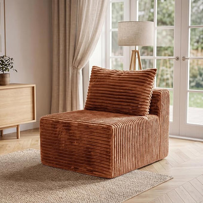 34.6”Modular Sectional Armless Middle Sofa Seat Boneless Corduroy Cloud Chair for Living Room,Brown