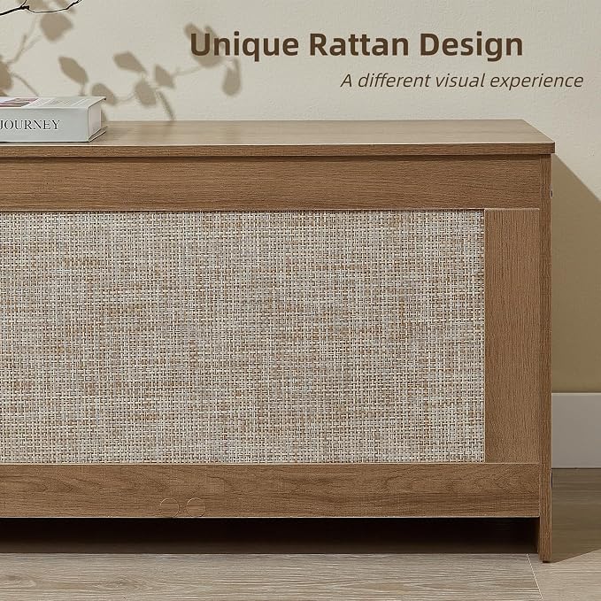 51.2" Storage Chest Extra Large,Storage Bench with 2 Safety Hinges,Wooden Shoe Bench,51.2x15.7x18.3 Inch,Easy Assembly,Storage Bench for Bedroom,Living Room,entryway(Cherry Brown)