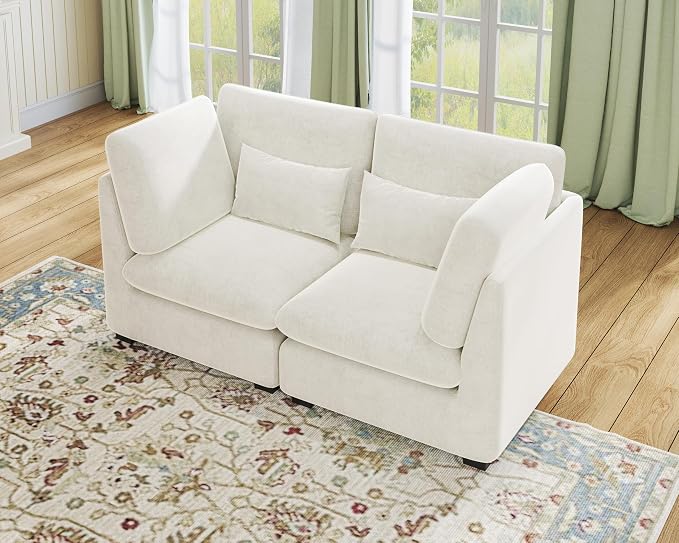 77" Oversized Chenille Couch Modular Sectional Sofa, Washable Cloud Couch Sectional, 2 Seater Sectional Couches for Living Room, Fully Cover Removable, Loveseat Sofa, Chenille, White