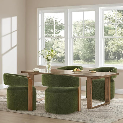 KISLOT Upholstered Dining Chairs Set of 4, Barrel Modern Dining Room Chairs with Casters, Kitchen Side Wooden Armchair with Fabric Cushion Seat for Bedroom, Livingroom, Reading Room, Green, 4 Boxs