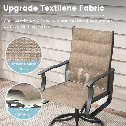 5 Pieces Patio Dining Set, Padded Patio Outdoor Furniture Set of 4 Patio Swivel Dining Chairs and 39" Patio Spliced Round Tabletop with Umbrella Hole, for Deck, Backyard, Poolside & Garden