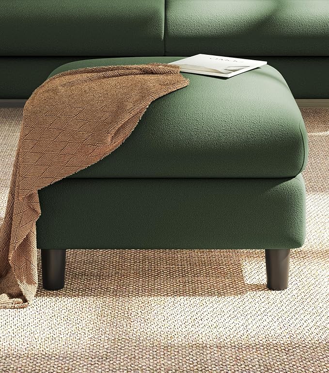 Welzona Teddy Storage Ottoman, 26.7" Large Living Room Ottoman, All-Wood Coffee Table Ottomans with Storage, Tool-Free Setup Ottomans for Living Room, Bench for Bedroom, Green