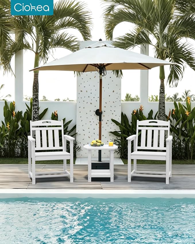 Ciokea Outdoor Patio Dining Chair, HDPE Oversized Porch Chairs with Wide Seat, All-Weather Durable Heavy-Duty Outdoor Furniture for Backyard, Poolside, Lawn & Garden, White