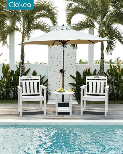 Ciokea HDPE Outdoor Patio Dining Chairs Set of 2, All-Weather Porch Chair with Wide Seat, Durable Outdoor Furniture for Backyard, Garden, Lawn & Poolside, White