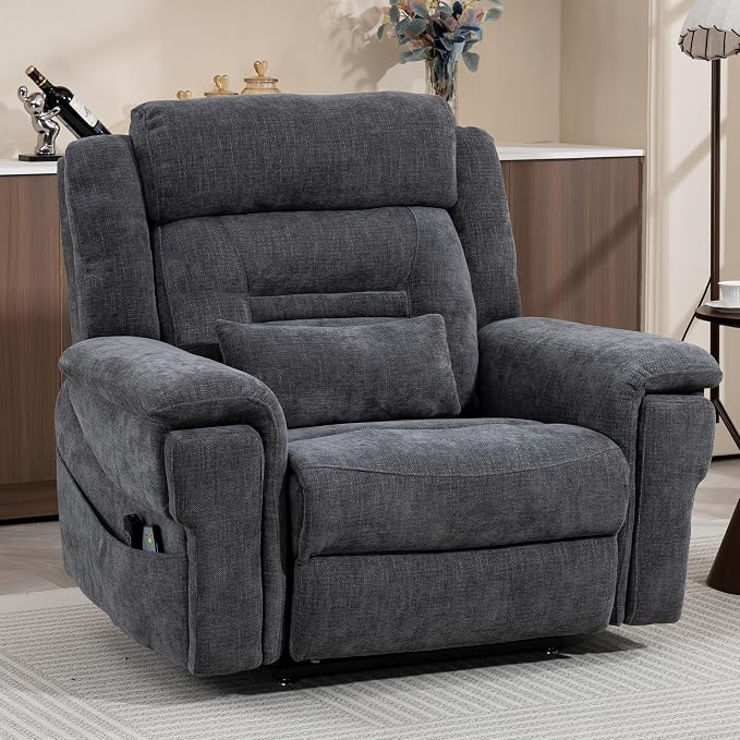 JIKFRIMA Oversized Big Man 400lbs Power Lift Recliner Chair for Adults | Lay Flat Recliners with Vibration Massage and Lumbar Heating,28in Extra Wide Seat,Wireless USB Charging Ports,Living Room