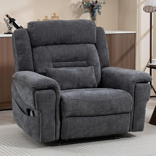 JIKFRIMA Oversized Big Man 400lbs Power Lift Recliner Chair for Adults | Lay Flat Recliners with Vibration Massage and Lumbar Heating,28in Extra Wide Seat,Wireless USB Charging Ports,Living Room