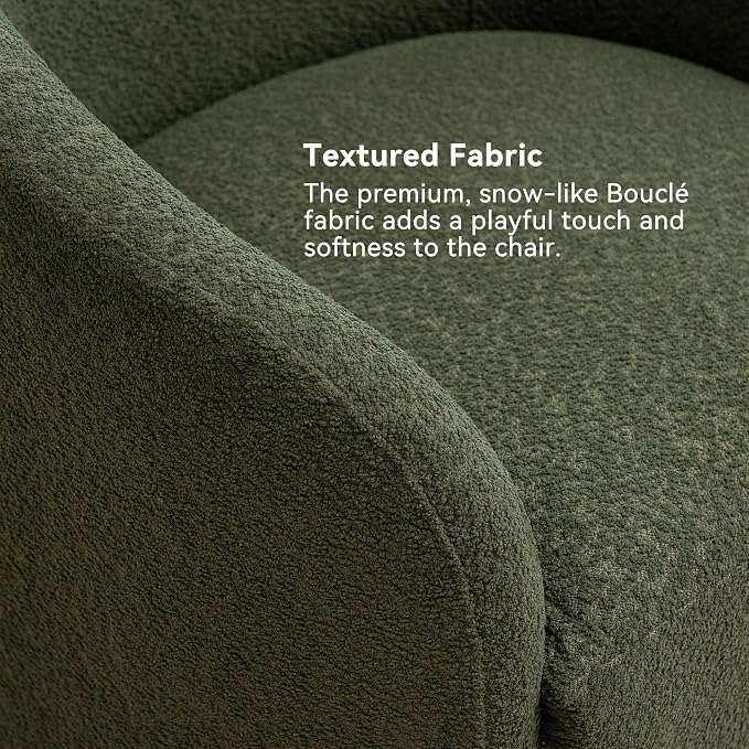 KINWELL 32" Wide Modern Boucle Swivel Barrel Chairs Set of 2, No Assembly Round Upholstered Swivel Accent Armchairs for Living Room, Bedroom (Green)