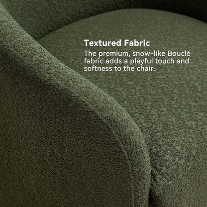 KINWELL 32" Wide Modern Boucle Swivel Barrel Chair, No Assembly Round Upholstered Swivel Accent Armchair for Living Room, Bedroom, Office (Green)